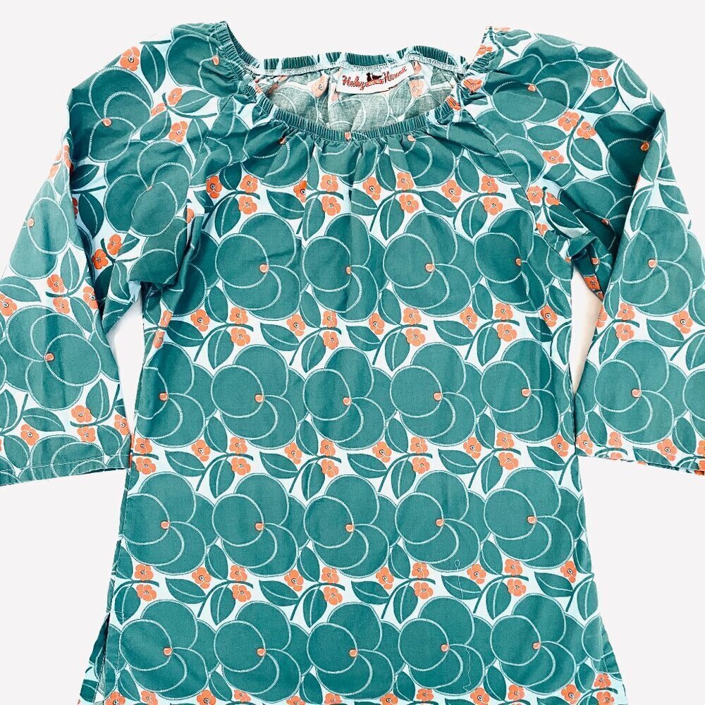 Haley and the Hound teal orange floral cotton shirt Womens Small Medium S/M - Picture 2 of 8